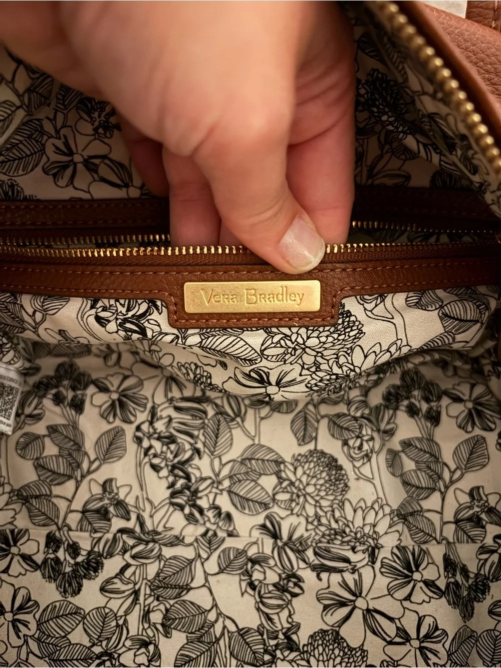 Vera Bradley Brown Pebbled Satchel with Gold Hardware